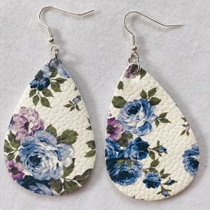 2 for $13 Floral leather teardrop earrings